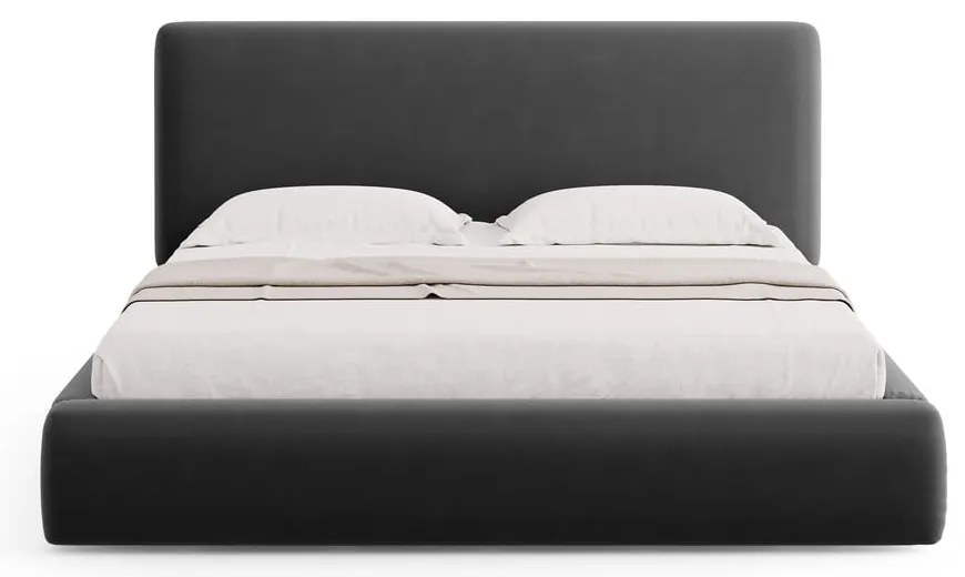 Sötétszürke kárpitozott ágyneműtartós franciaágy ágyráccsal 180x200 cm Colonel – Cosmopolitan Design