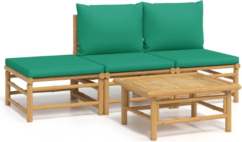 vidaXL 4 részes bambusz kerti ülőgarnitúra zöld párnákkal