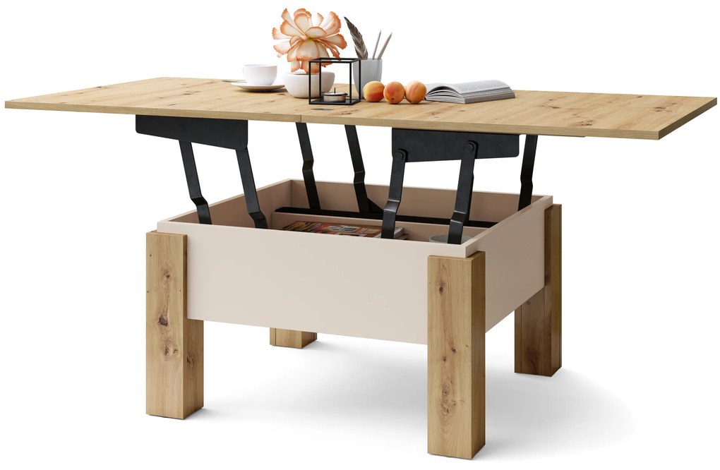 Mazzoni OSLO Artisan Tölgy/Bézs (Pezsgő) - NYITHATÓ/MAGASÍTHATÓ DOHÁNYZÓASZTAL ÉTKEZŐASZTAL ÉS DOHÁNYZÓASZTAL EGYBEN