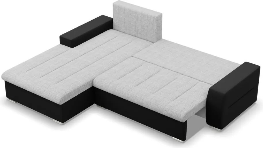 Toronto sarokkanapé, 2 ágyneműtartóval, fonott + műbőr, baloldali, szürke - fekete