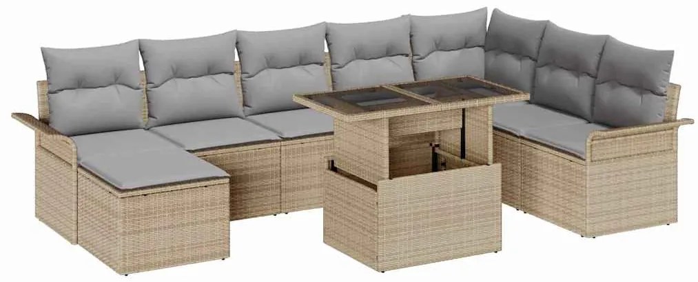 vidaXL Kerti Kanapé Szett párnával 9 pcs Beige és Világosszürke