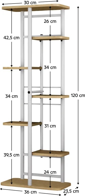 Virágállvány, fehér/sonoma tölgy, LEDOR TYP 3