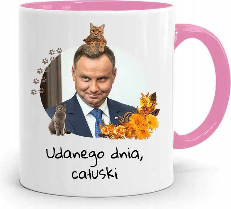 Andrzej Duda Pis Rózsaszín Elnöki Bögre fényképes nyomattal