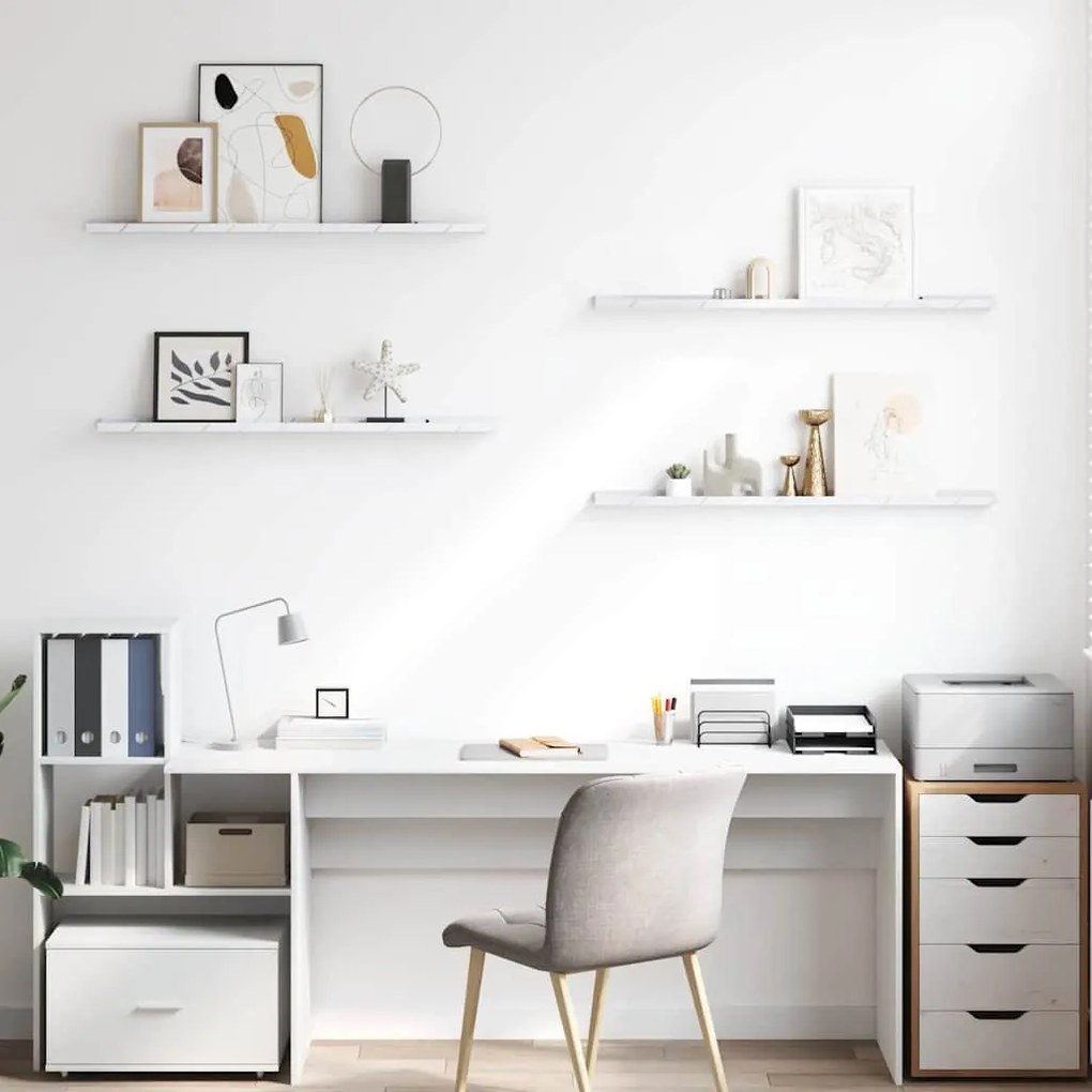 Falpolc polcokkal 4 pcs Fehér márvány 100 x 9 x 3 cm Faanyag