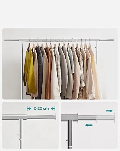 IRENE ruhatartó állvány kerekekkel, max. 130kg, 150x45x160cm, ezüst SongmicsHome