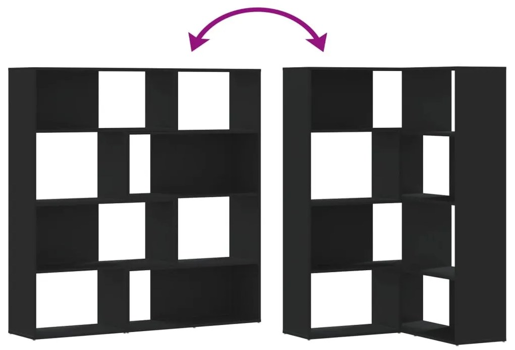 4 szintes fekete szerelt fa sarokkönyvespolc 85 x 85 x 140 cm