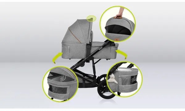 Lionelo - MARI TOUR 2 az 1-ben kombinált babakocsi, Grey Stone