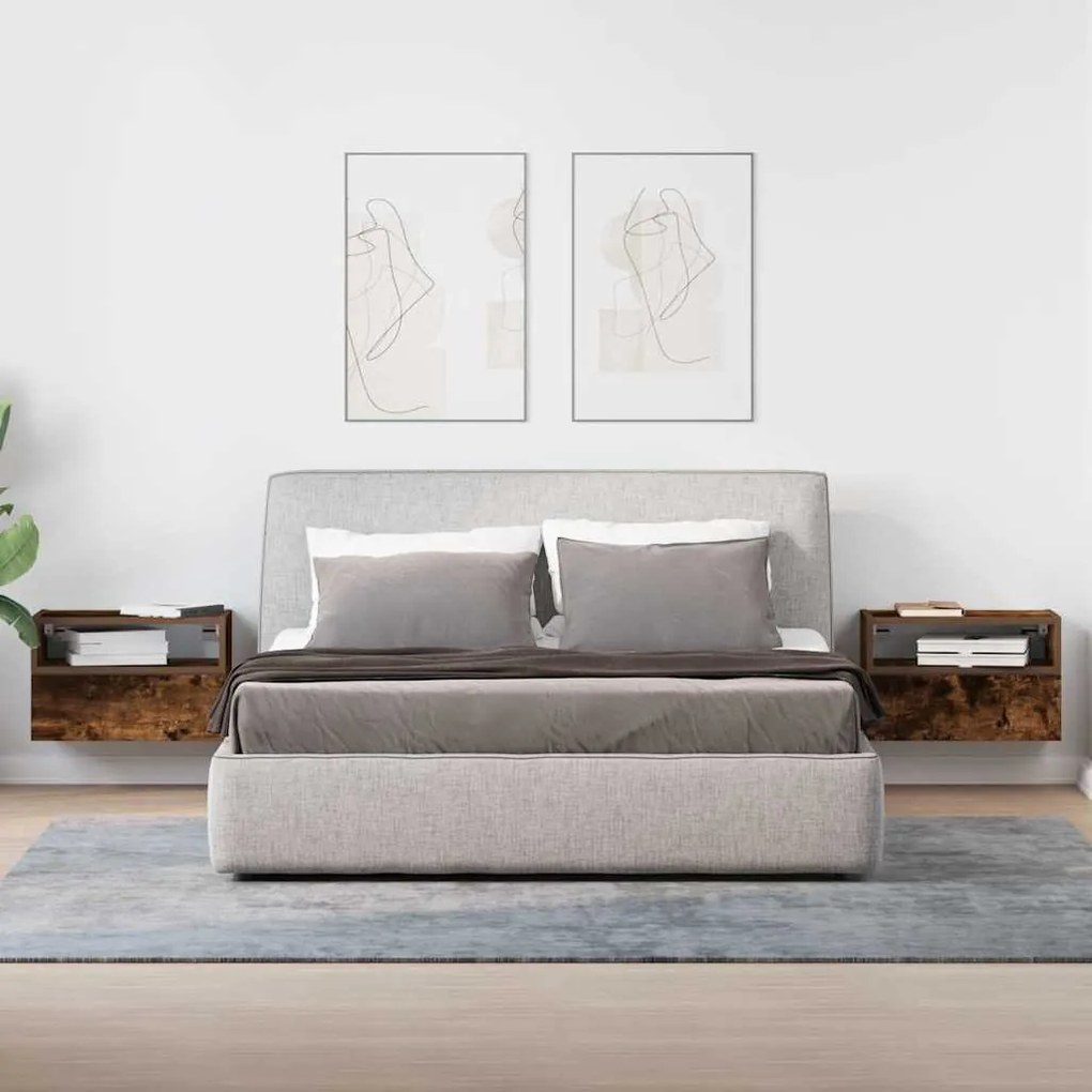 2db füstös tölgy színű fali éjjeliszekrény 45 x 26 x 28,5 cm