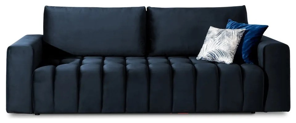 Sötétkék bársony kinyitható-tárolóhelyes kanapé 247 cm Lazaro – ELTAP