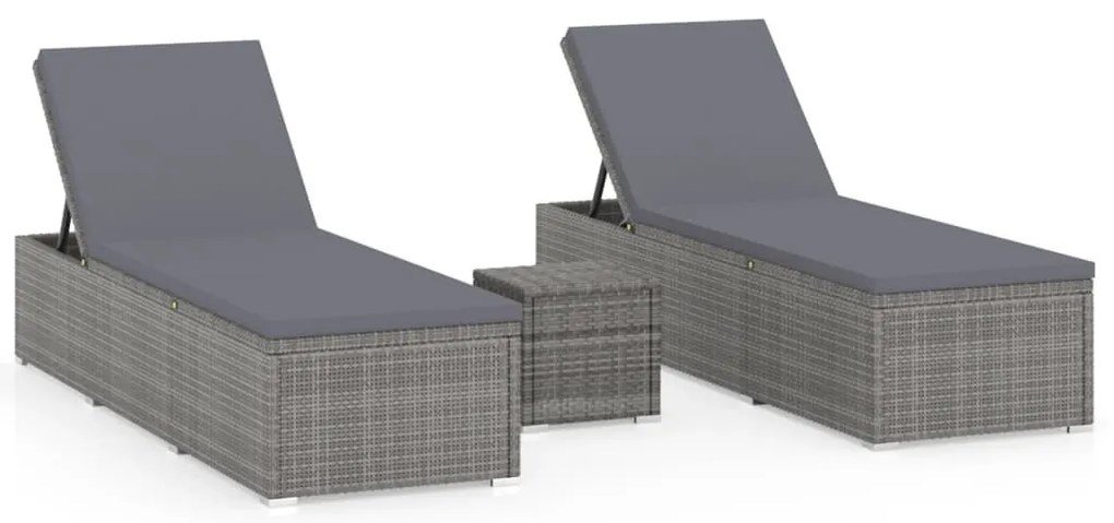 3 részes szürke polyrattan kerti napozóágy szett asztallal