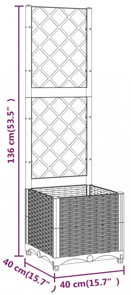 fekete kerti virágláda ráccsal 40 x 40 x 136 cm PP