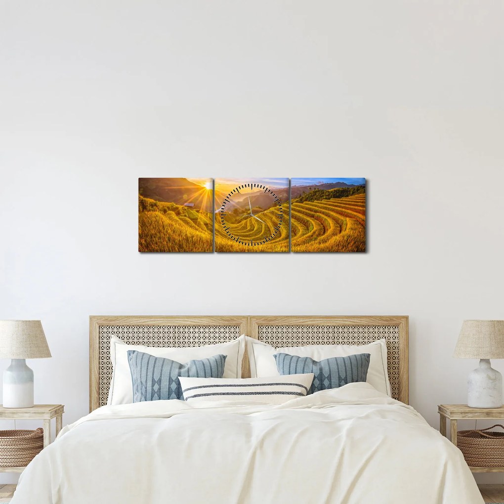 Kép - Rizs teraszok Vietnamban (órával) (90x30 cm)