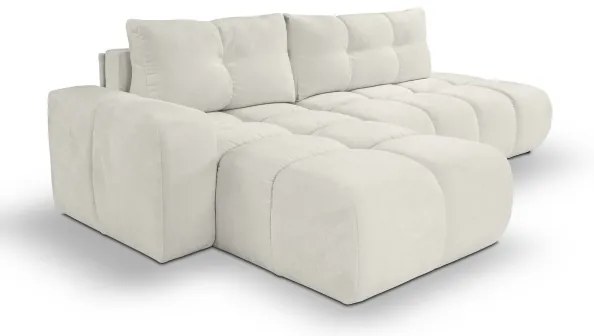 Kihúzható L-alakú kárpitozott sarokülőgarnitúra tárolóval ALMADA balos bézs