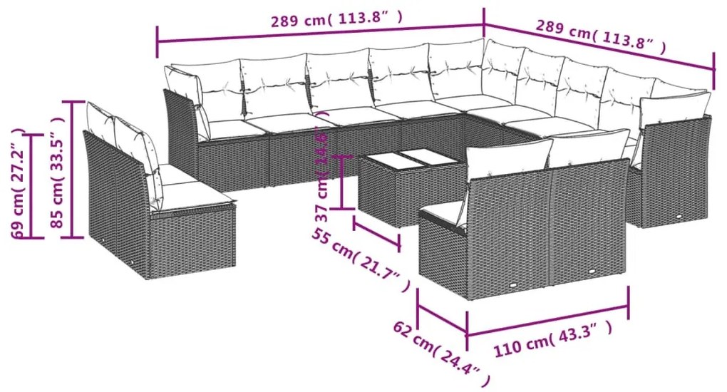 14 részes bézs polyrattan kerti ülőgarnitúra párnával