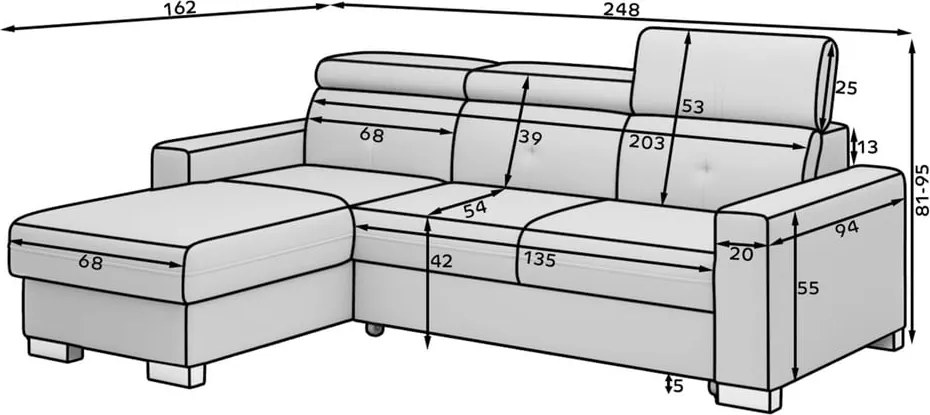 Bézs kinyitható-tárolóhelyes sarokkanapé (bal oldali-heverő résszel) Fresia – ELTAP