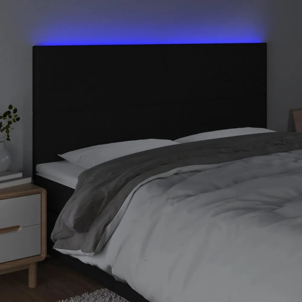 fekete szövet LED-es fejtámla 200x5x118/128 cm
