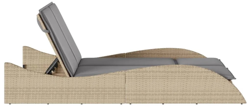 Bézs polyrattan napozóágy párnákkal 114x205x73 cm