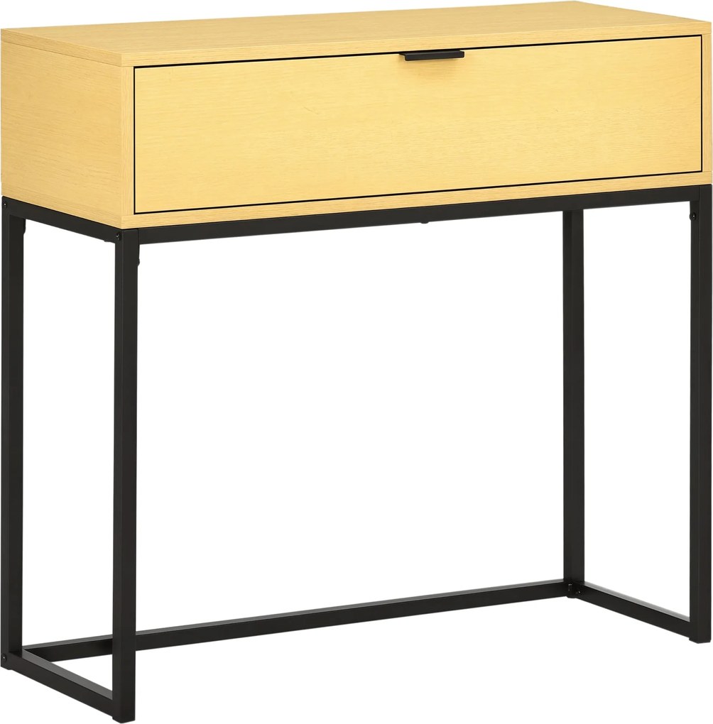 HOMCOM Fali Asztal Fiókkal – Modern Oldalsó Asztal Acél Lábakkal Előszobába, Nappaliba, Hálószobába 80x30x76 cm Természetes | Aosom