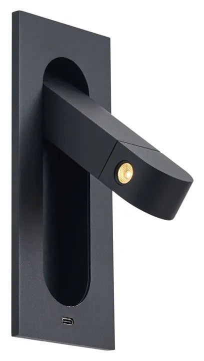 Modern fekete fali lámpa LED-del és USB-C porttal - Hilton