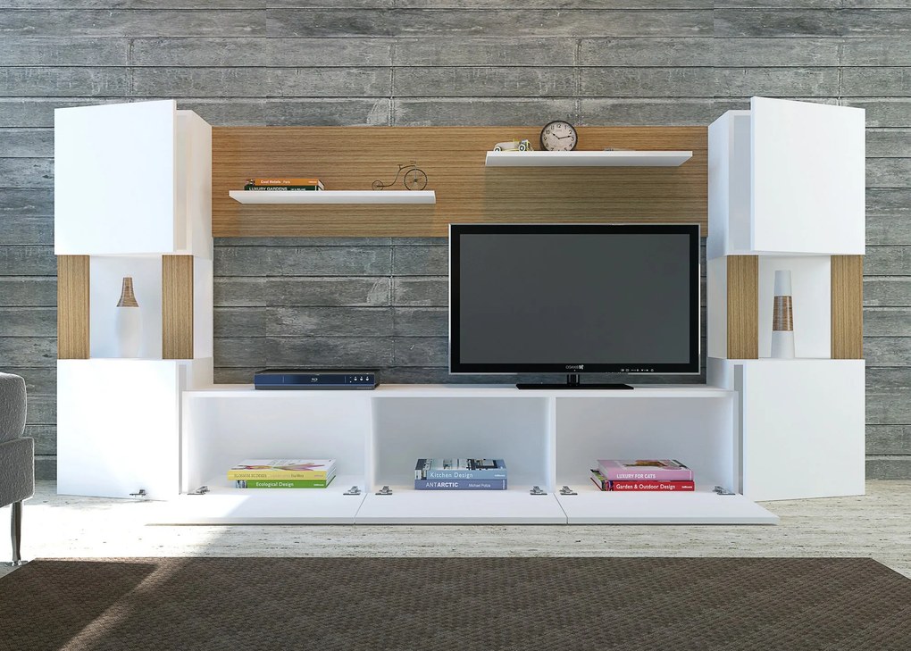 TV szekrény Lore - White, Teak