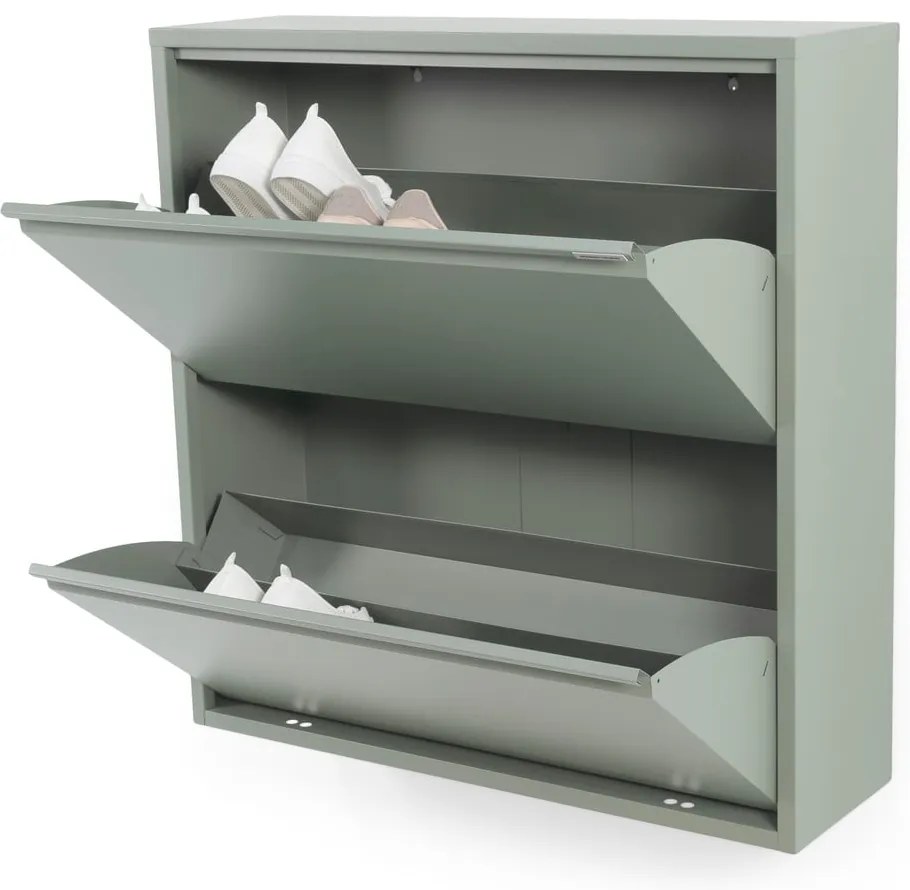 Szürkészöld fém billenő ajtós cipőtartó 75x77,5x22,5 cm Billy – Spinder Design
