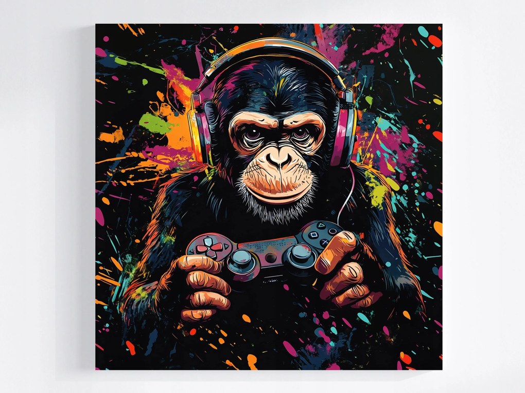 Vászonkép Canvas Gaming Játék Gamer Pad Majom Csimpánz Graffiti 80x80