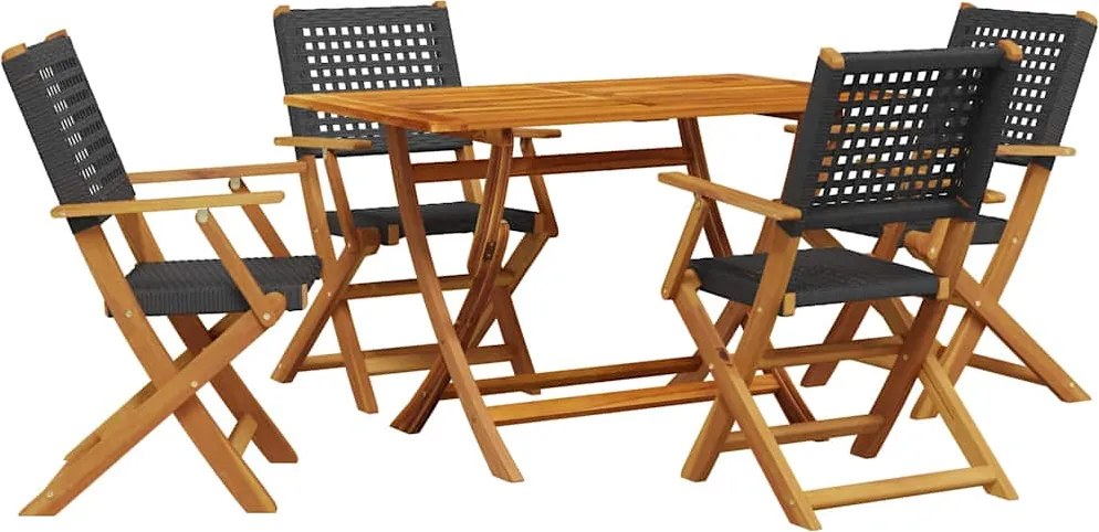 vidaXL 5 részes fekete polyrattan és tömör fa kerti étkezőgarnitúra