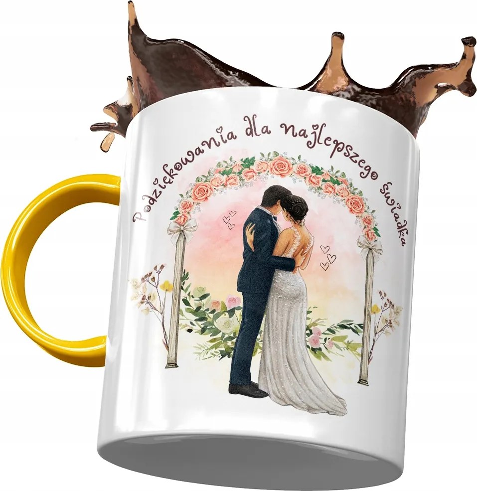 Sárga Bögre Vőfély Tanú Ajándék Nyomtatott Fotóval