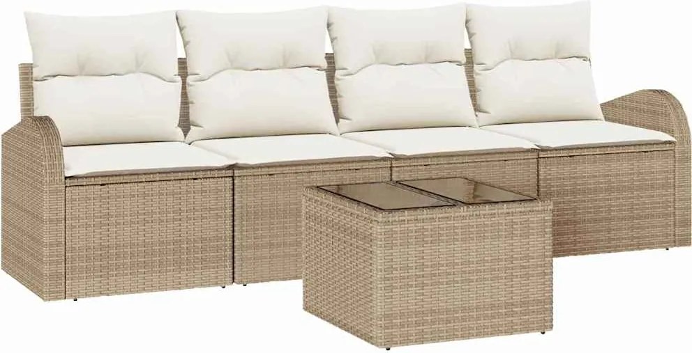 vidaXL Kerti Kanapé Szett Bézs 55 x 55 x 37 cm polirattan