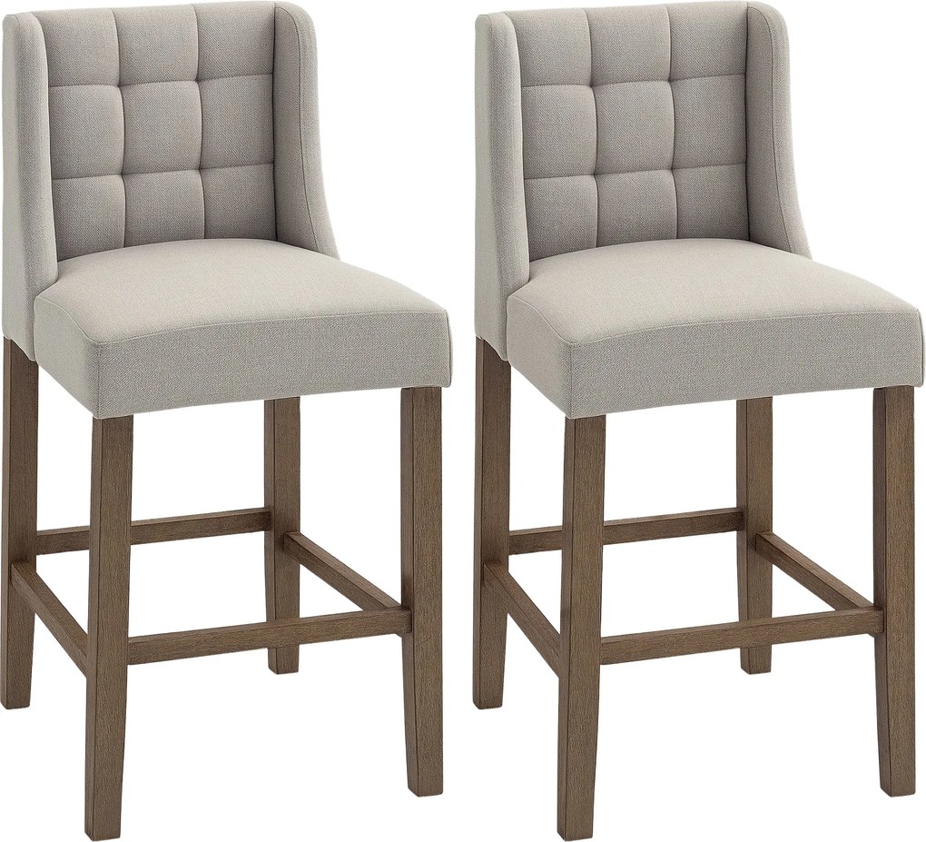HOMCOM 2 db-os Bárszék Modern Konyhai Székek Bistro Székek Bárszékek Hátmasszázzsal Konyhai Ellenálló Székek Vászon Hatású Gumifa Beige 47 x 50 x 101