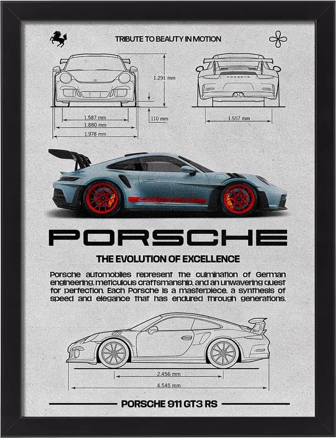 Porsche keretes falikép ajándék rajongónak autós fali poszter 30x20 cm