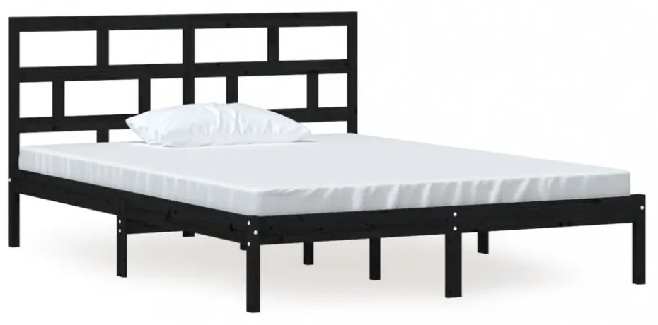 fekete tömör fa ágykeret 150 x 200 cm (King Size)