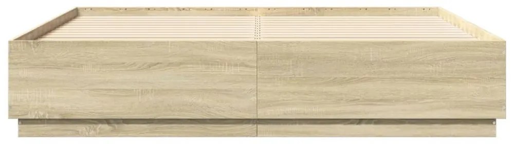 sonoma tölgy színű szerelt fa ágykeret LED-del 180x200 cm