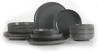 12 részes porcelán étkészlet, szürke