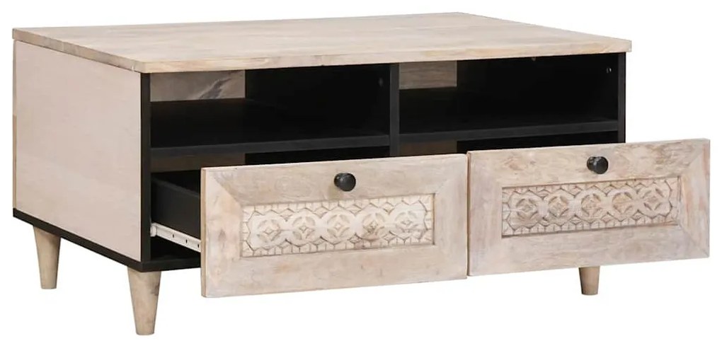 Dohányzóasztal fiókkal Fehér 80 x 54 x 40 cm tömör mangófa