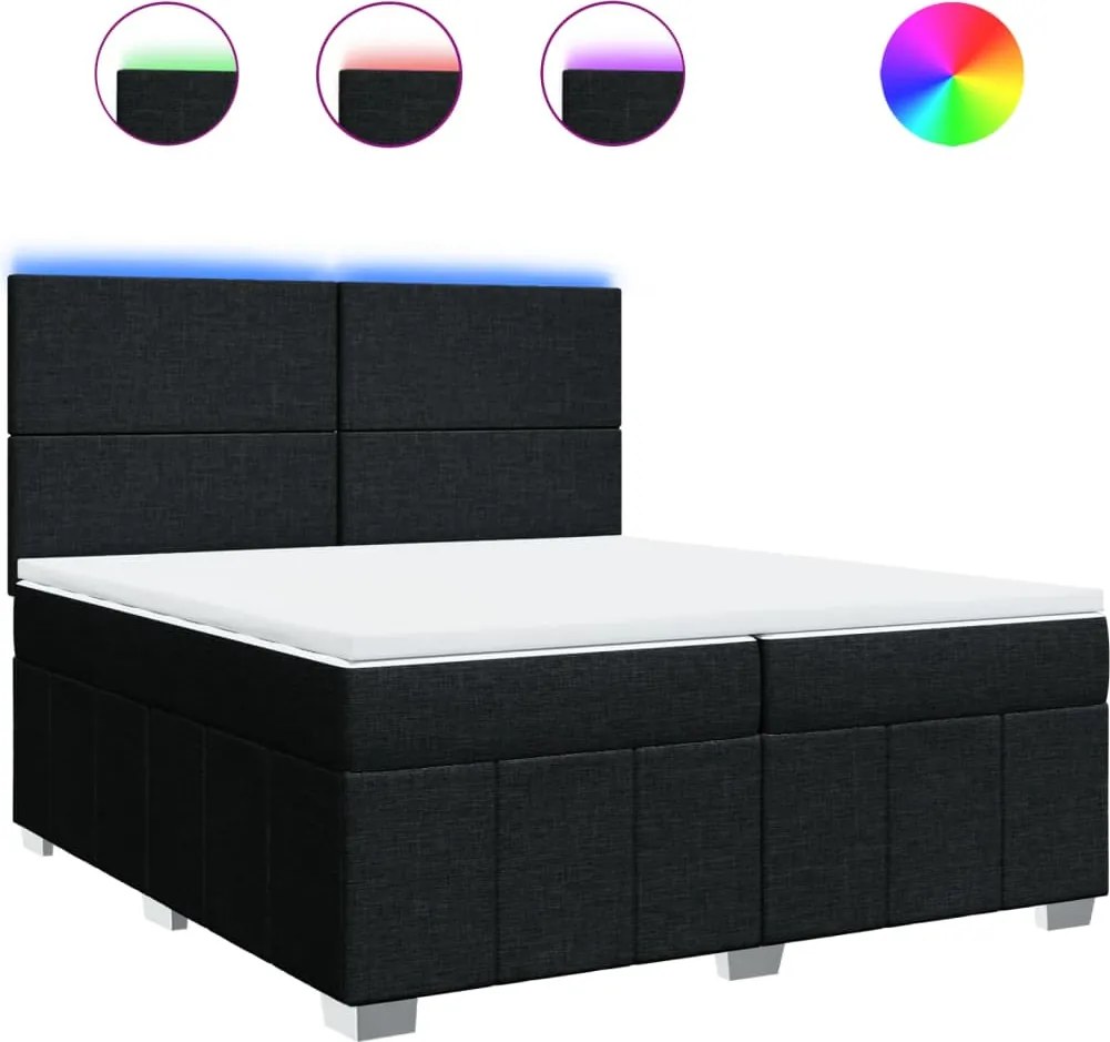 vidaXL fekete szövet rugós ágy matraccal 200 x 200 cm