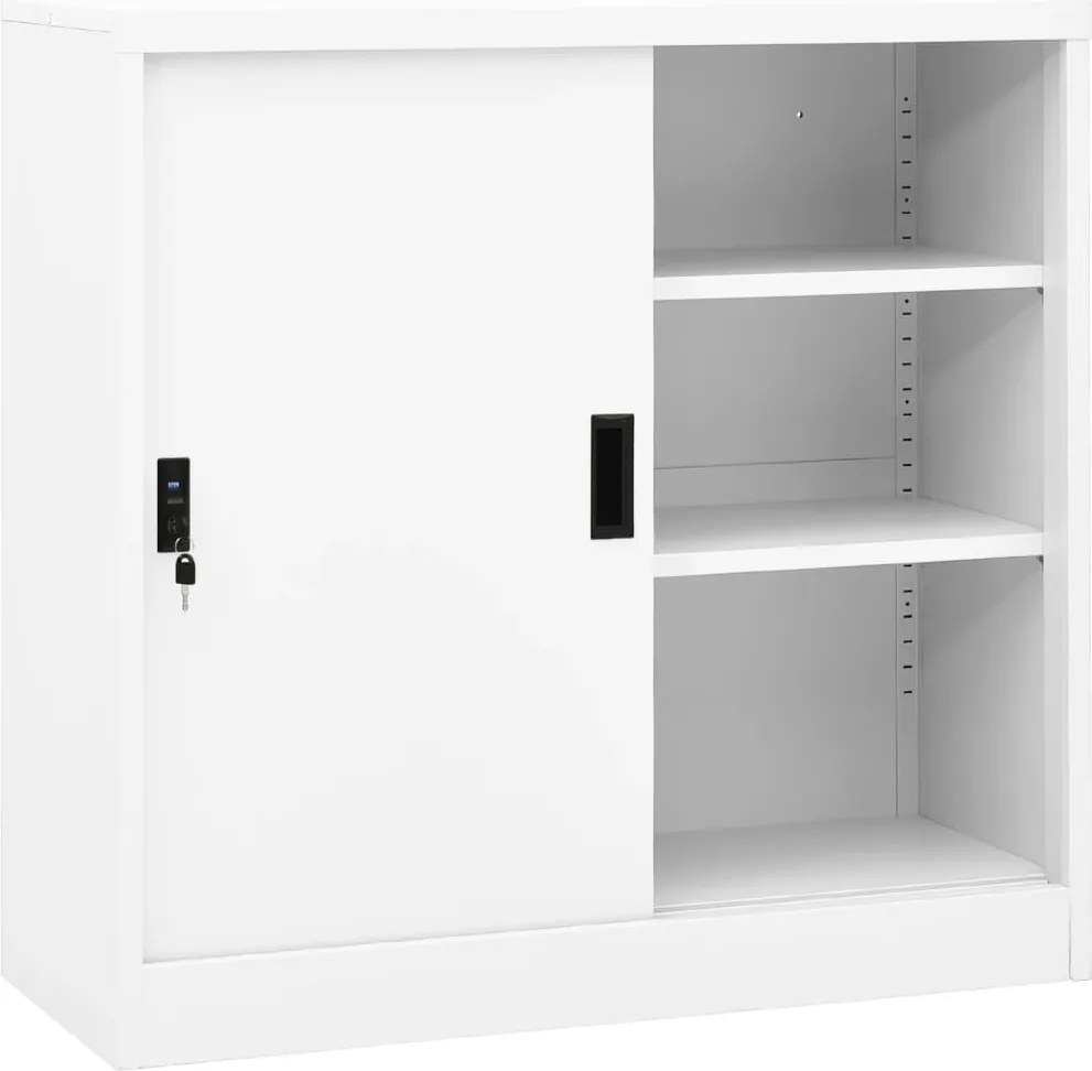 vidaXL fehér acél tolóajtós irodai szekrény 90 x 40 x 90 cm