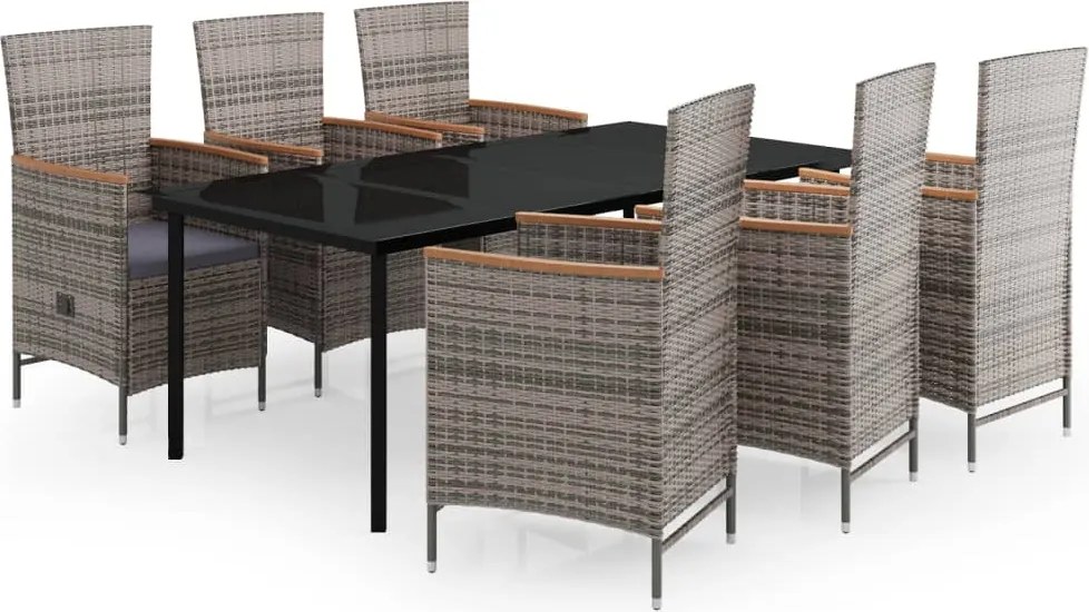 vidaXL 7 részes szürke kerti étkezőgarnitúra párnákkal
