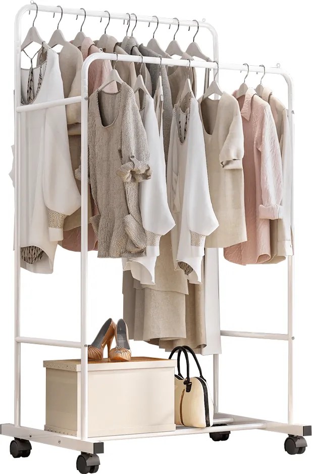 Kétsoros mozgatható akasztó, polccal, fehér, ILIANA