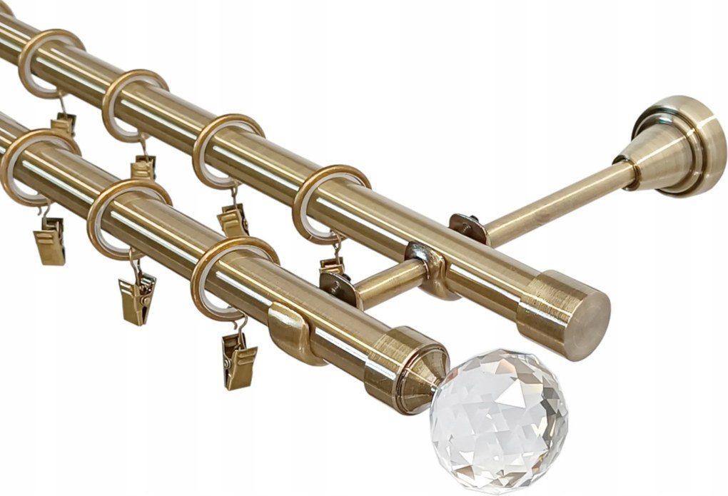 Dupla fém karnis, arany színű, különböző végződésekkel Imperia Deco, 19+19 mm, 120 cm