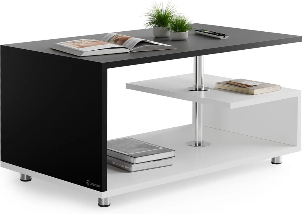 Casaria® Orlando dohányzóasztal 95x55x50 cm - fehér/fekete