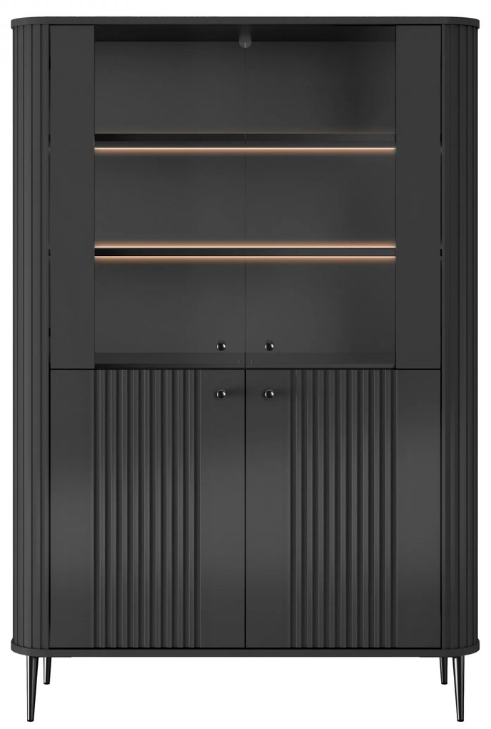 Vesper négyajtós vitrin 103 cm - fekete / fekete lábak