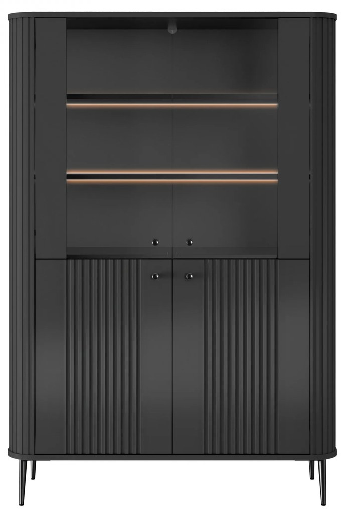 Vesper vitrin 103 cm - fekete / fekete lábak