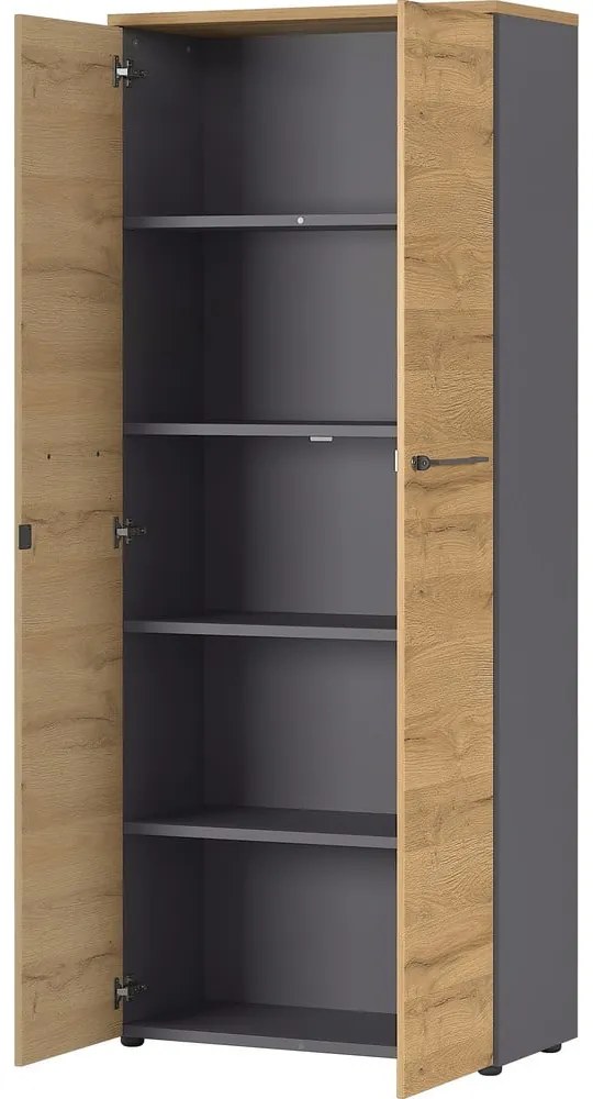 Antracitszürke-natúr színű ruhásszekrény tölgyfa dekorral 80x197 cm Agenda – Germania