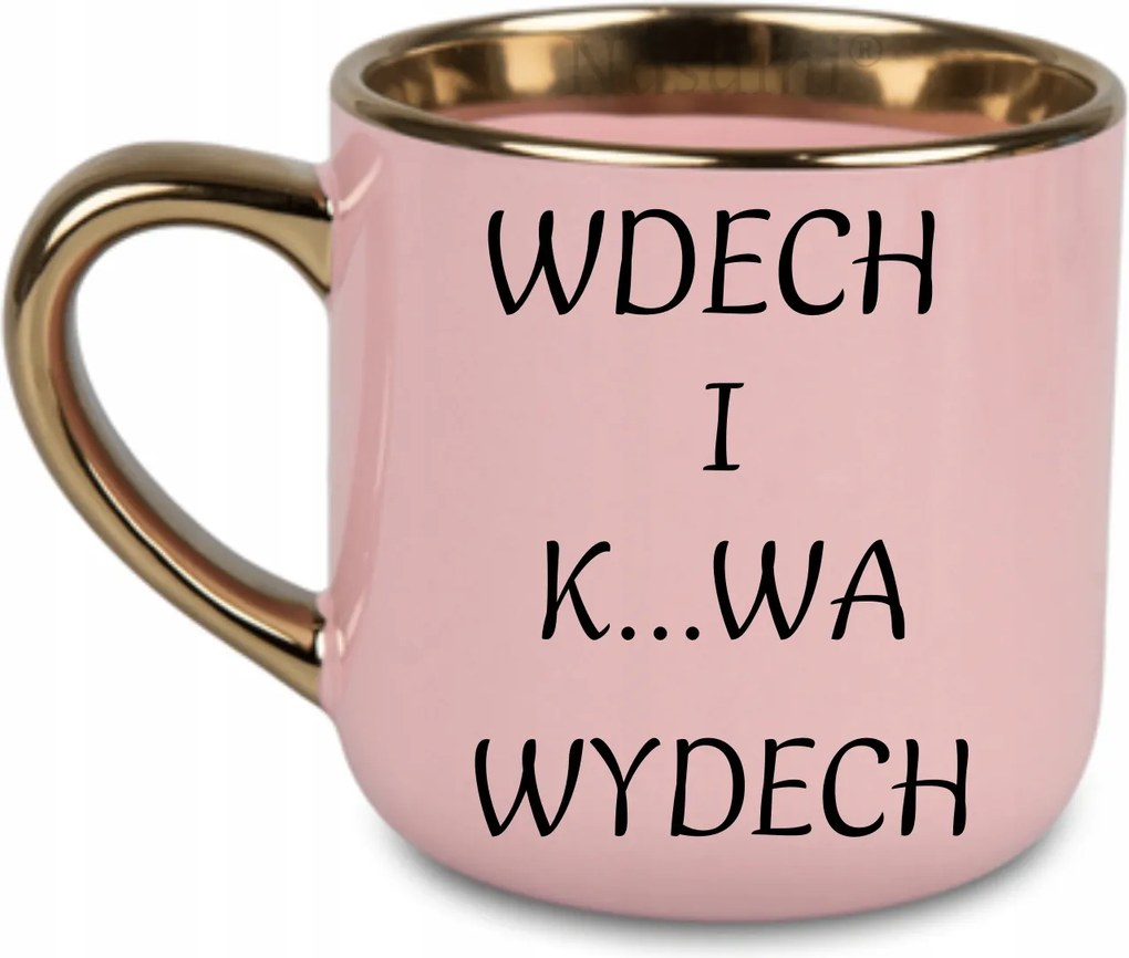 Elegáns bögre „Belégzés és k...kilégzés” arany rant és fül 400 Rózsaszín