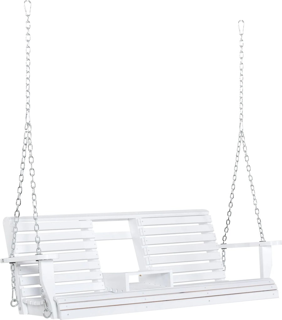 Outsunny Függő Pad Kerti Hinta Pad 2-3 Főnek Összecsukható Kávézó Asztallal Fenyőfából Készített Kényelmes 150 x 75 x 53 cm Fehér | Aosom