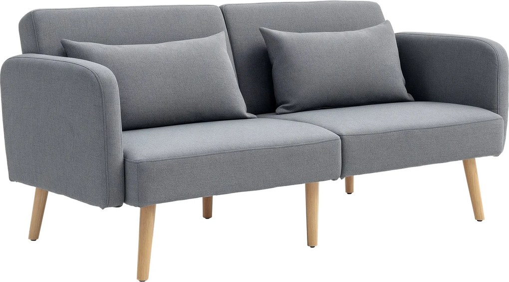 HOMCOM Kanapé Ágy, 2-Fős Kihúzható Ágy Funkcióval, 2 Dekorpárna, 3-Fős Kárpitozott Kanapé Állítható Háttámlával, Vászon Hatású, Nappaliba, Hálószobába