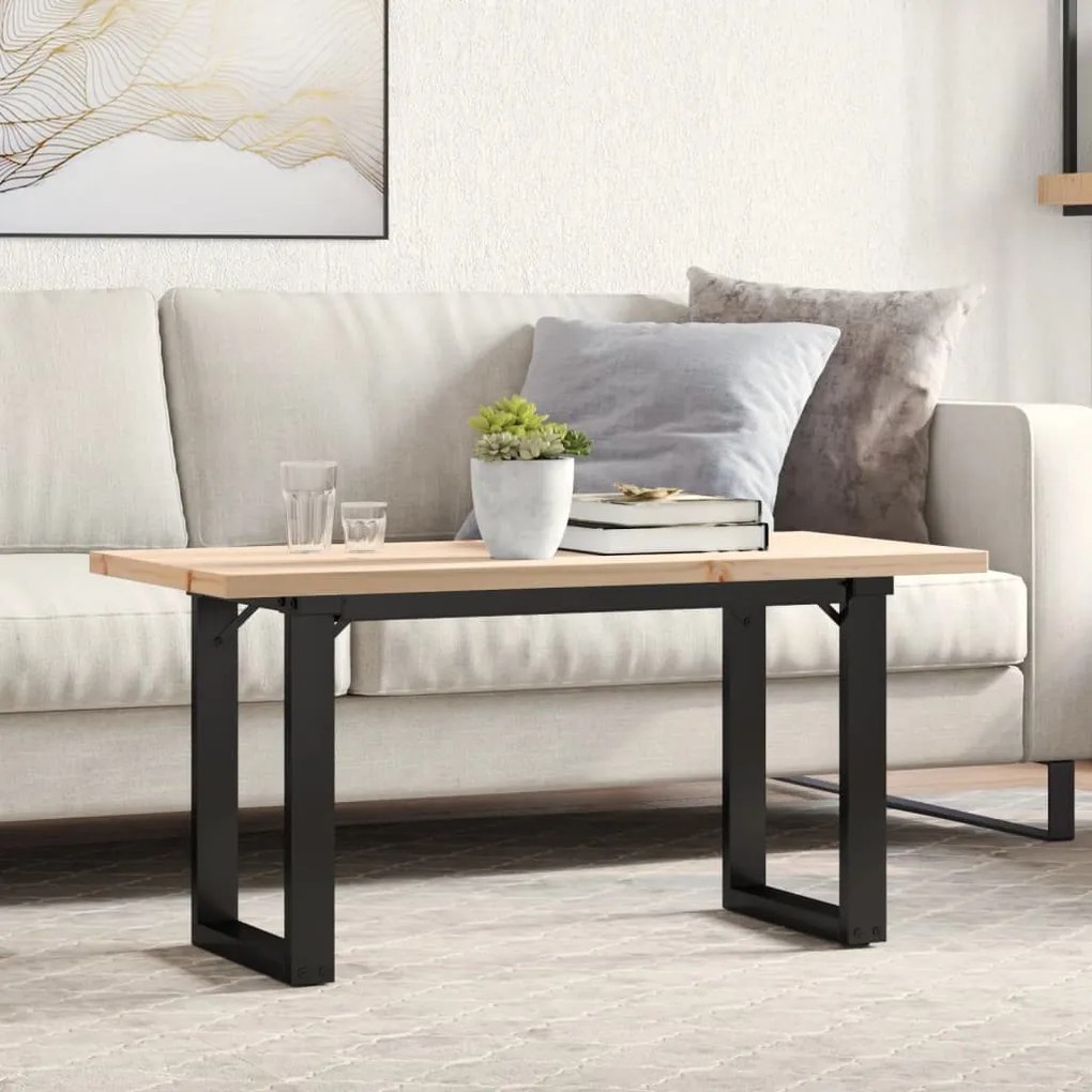 Tömör fenyőfa és acél O-vázú dohányzóasztal 100x50x45,5 cm