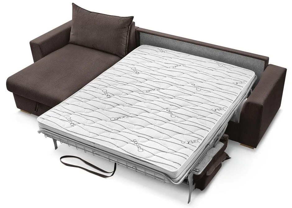 Barna kordbársony kinyitható sarokkanapé (variálható) Augustin – Bobochic Paris