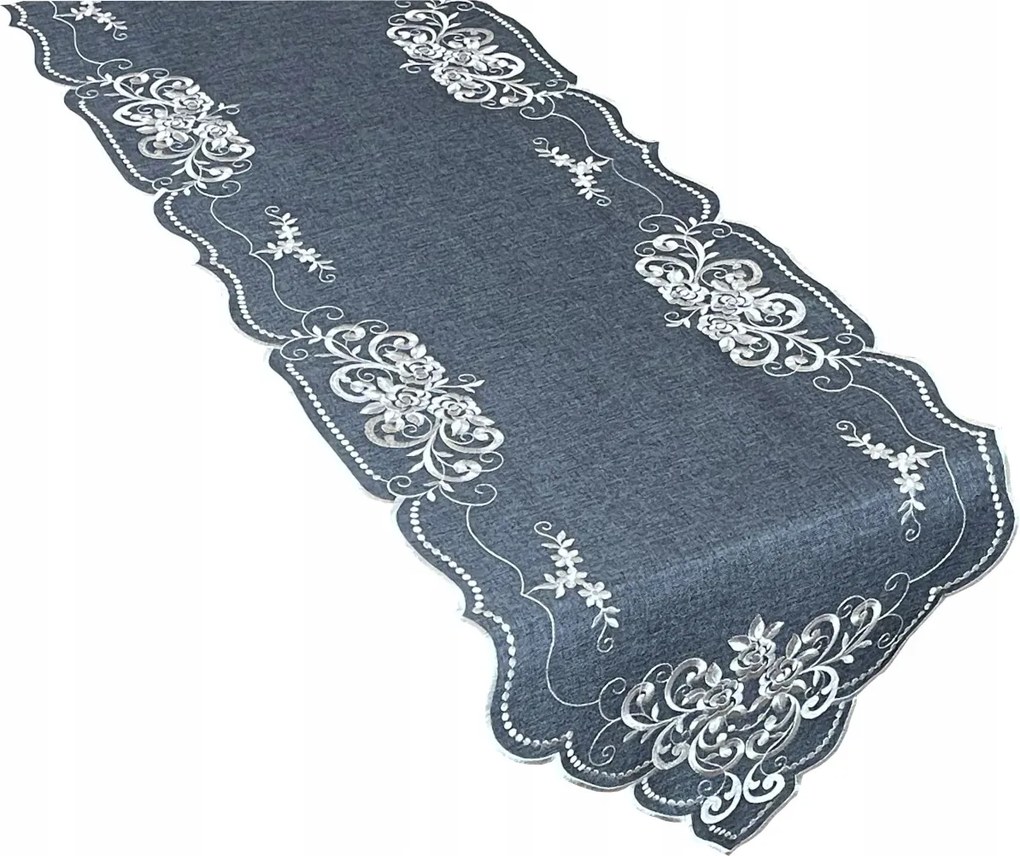 Hímzett Futófelület 25x160 Ovális Asztalra Virágok